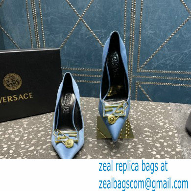 Versace Heel 9.5cm Brooch Baguette Pumps Satin Blue 2023