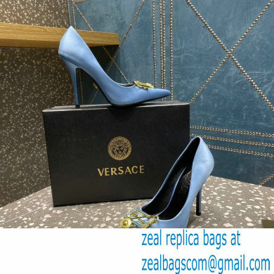 Versace Heel 9.5cm Brooch Baguette Pumps Satin Blue 2023