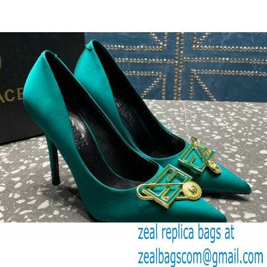 Versace Heel 9.5cm Brooch Baguette Pumps Satin Green 2023