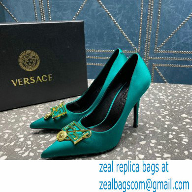 Versace Heel 9.5cm Brooch Baguette Pumps Satin Green 2023