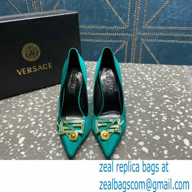 Versace Heel 9.5cm Brooch Baguette Pumps Satin Green 2023