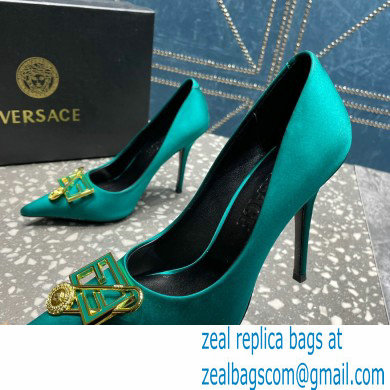 Versace Heel 9.5cm Brooch Baguette Pumps Satin Green 2023