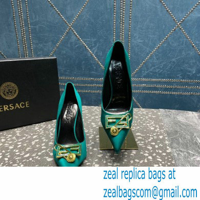 Versace Heel 9.5cm Brooch Baguette Pumps Satin Green 2023 - Click Image to Close