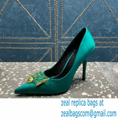 Versace Heel 9.5cm Brooch Baguette Pumps Satin Green 2023 - Click Image to Close