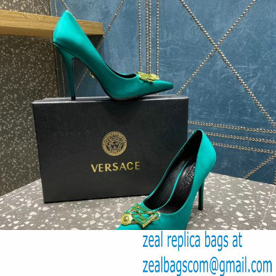 Versace Heel 9.5cm Brooch Baguette Pumps Satin Green 2023 - Click Image to Close