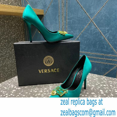 Versace Heel 9.5cm Brooch Baguette Pumps Satin Green 2023