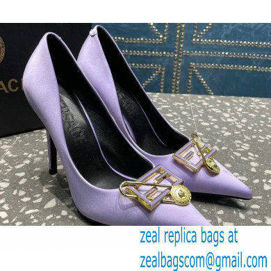 Versace Heel 9.5cm Brooch Baguette Pumps Satin Lilac 2023 - Click Image to Close