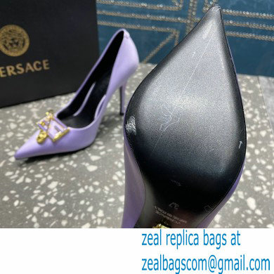 Versace Heel 9.5cm Brooch Baguette Pumps Satin Lilac 2023 - Click Image to Close