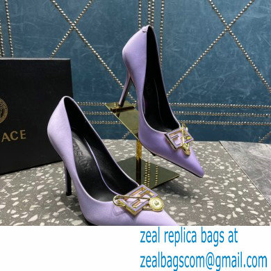 Versace Heel 9.5cm Brooch Baguette Pumps Satin Lilac 2023 - Click Image to Close