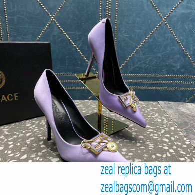 Versace Heel 9.5cm Brooch Baguette Pumps Satin Lilac 2023