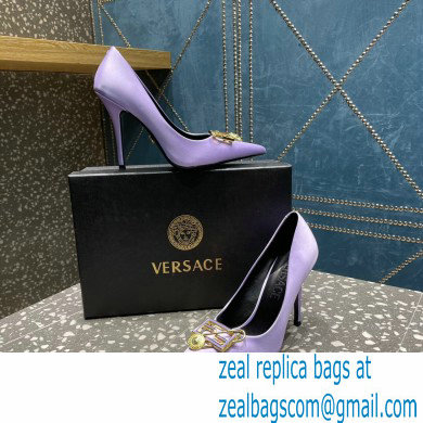 Versace Heel 9.5cm Brooch Baguette Pumps Satin Lilac 2023