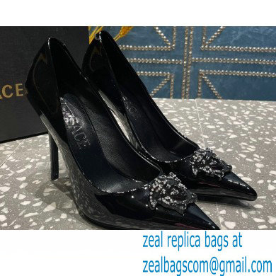 Versace Heel 9.5cm La Medusa Pumps Patent Black 2023 - Click Image to Close