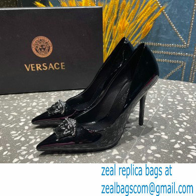 Versace Heel 9.5cm La Medusa Pumps Patent Black 2023 - Click Image to Close