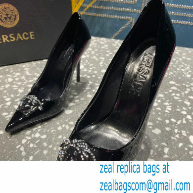 Versace Heel 9.5cm La Medusa Pumps Patent Black 2023 - Click Image to Close