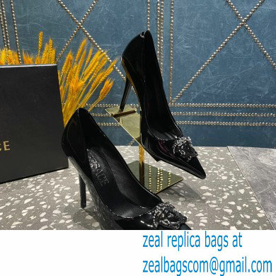 Versace Heel 9.5cm La Medusa Pumps Patent Black 2023 - Click Image to Close