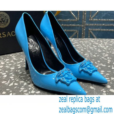 Versace Heel 9.5cm La Medusa Pumps Patent Blue 2023