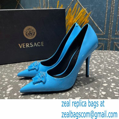 Versace Heel 9.5cm La Medusa Pumps Patent Blue 2023