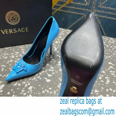 Versace Heel 9.5cm La Medusa Pumps Patent Blue 2023 - Click Image to Close