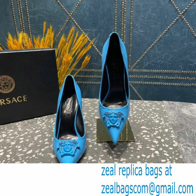 Versace Heel 9.5cm La Medusa Pumps Patent Blue 2023 - Click Image to Close