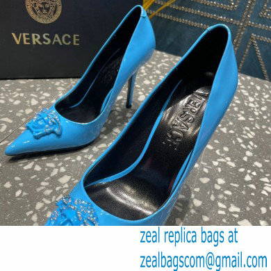 Versace Heel 9.5cm La Medusa Pumps Patent Blue 2023