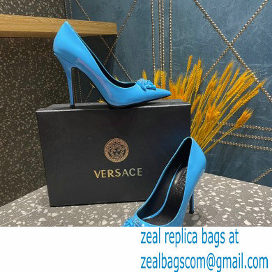 Versace Heel 9.5cm La Medusa Pumps Patent Blue 2023 - Click Image to Close