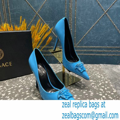 Versace Heel 9.5cm La Medusa Pumps Patent Blue 2023