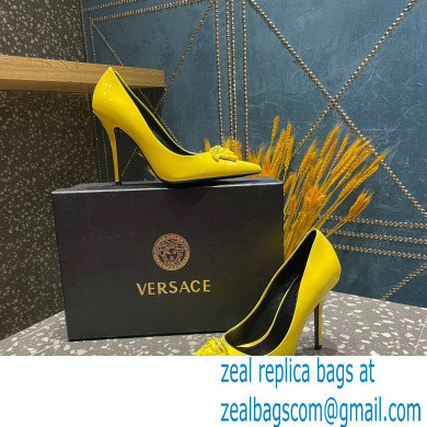 Versace Heel 9.5cm La Medusa Pumps Patent Yellow 2023 - Click Image to Close
