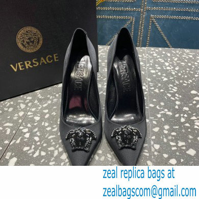 Versace Heel 9.5cm La Medusa Pumps Satin Black 2023 - Click Image to Close