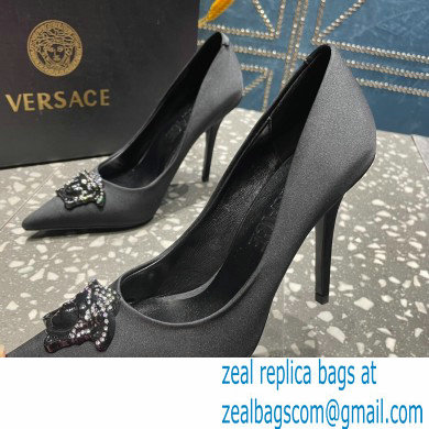 Versace Heel 9.5cm La Medusa Pumps Satin Black 2023