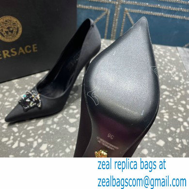 Versace Heel 9.5cm La Medusa Pumps Satin Black 2023 - Click Image to Close