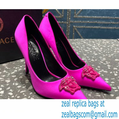 Versace Heel 9.5cm La Medusa Pumps Satin Fuchsia 2023 - Click Image to Close