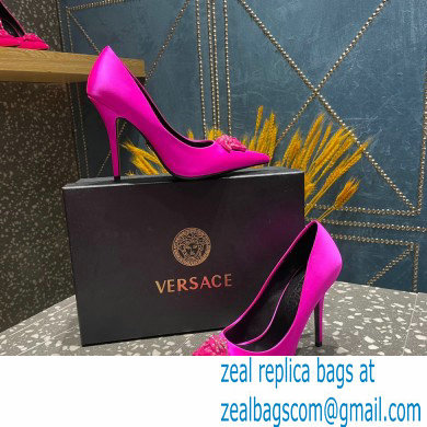 Versace Heel 9.5cm La Medusa Pumps Satin Fuchsia 2023 - Click Image to Close