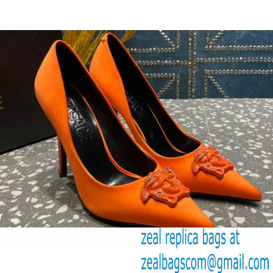 Versace Heel 9.5cm La Medusa Pumps Satin Orange 2023 - Click Image to Close