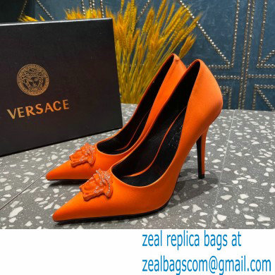 Versace Heel 9.5cm La Medusa Pumps Satin Orange 2023