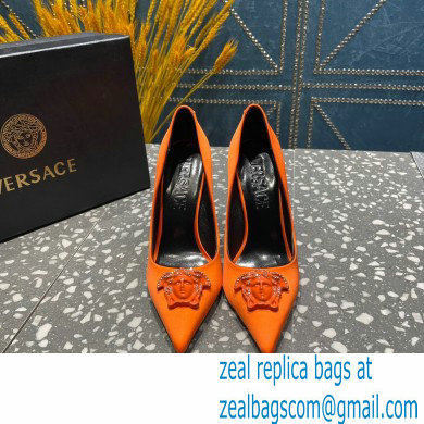 Versace Heel 9.5cm La Medusa Pumps Satin Orange 2023 - Click Image to Close