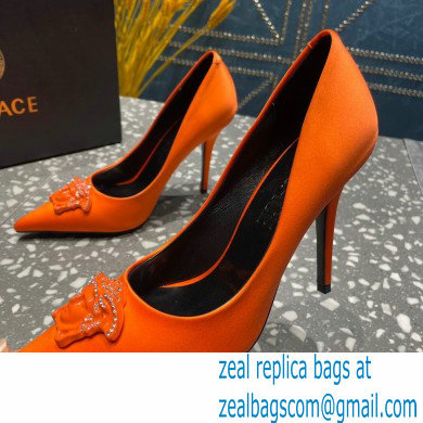 Versace Heel 9.5cm La Medusa Pumps Satin Orange 2023 - Click Image to Close