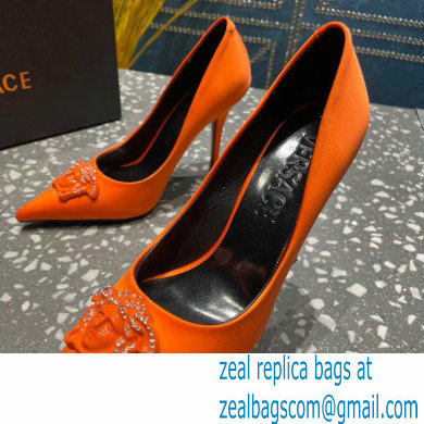 Versace Heel 9.5cm La Medusa Pumps Satin Orange 2023 - Click Image to Close