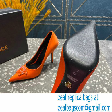 Versace Heel 9.5cm La Medusa Pumps Satin Orange 2023 - Click Image to Close