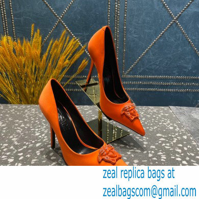 Versace Heel 9.5cm La Medusa Pumps Satin Orange 2023 - Click Image to Close