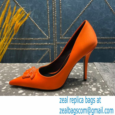 Versace Heel 9.5cm La Medusa Pumps Satin Orange 2023 - Click Image to Close