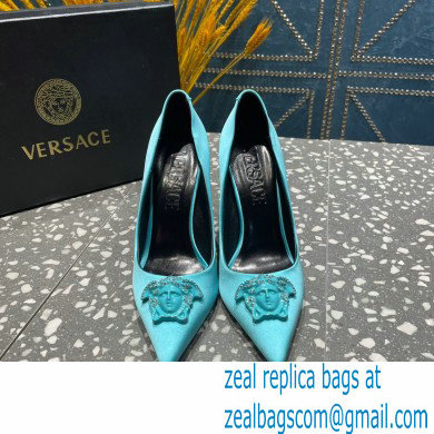 Versace Heel 9.5cm La Medusa Pumps Satin Turquoise Green 2023 - Click Image to Close