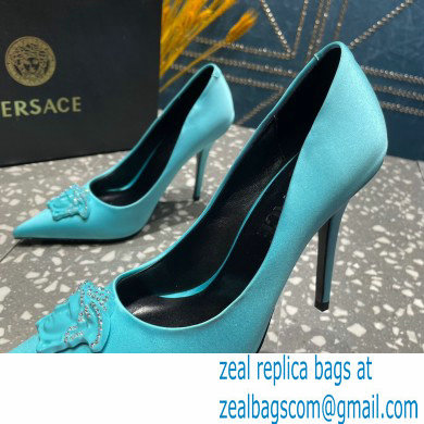 Versace Heel 9.5cm La Medusa Pumps Satin Turquoise Green 2023