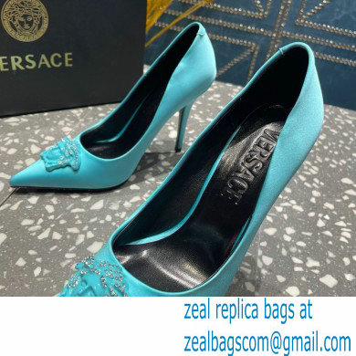 Versace Heel 9.5cm La Medusa Pumps Satin Turquoise Green 2023 - Click Image to Close