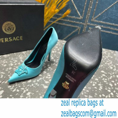 Versace Heel 9.5cm La Medusa Pumps Satin Turquoise Green 2023 - Click Image to Close