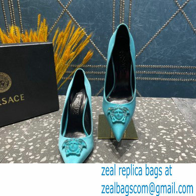 Versace Heel 9.5cm La Medusa Pumps Satin Turquoise Green 2023