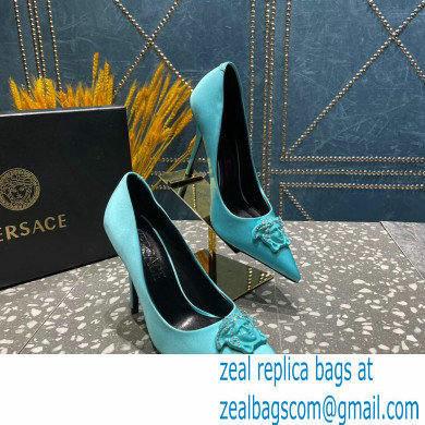 Versace Heel 9.5cm La Medusa Pumps Satin Turquoise Green 2023