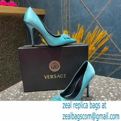 Versace Heel 9.5cm La Medusa Pumps Satin Turquoise Green 2023