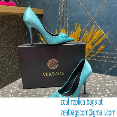 Versace Heel 9.5cm La Medusa Pumps Satin Turquoise Green 2023 - Click Image to Close