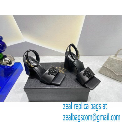 Versace Heel 9cm La Medusa Leather Sandals Black 2023 - Click Image to Close