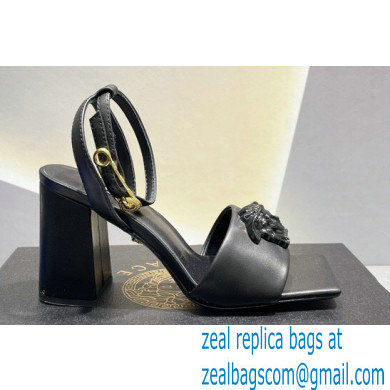 Versace Heel 9cm La Medusa Leather Sandals Black 2023